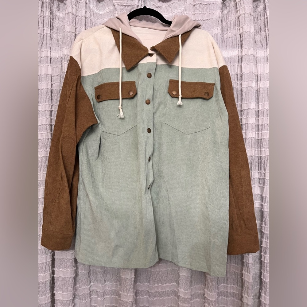 Green/Brown/Cream Corduroy Shacket